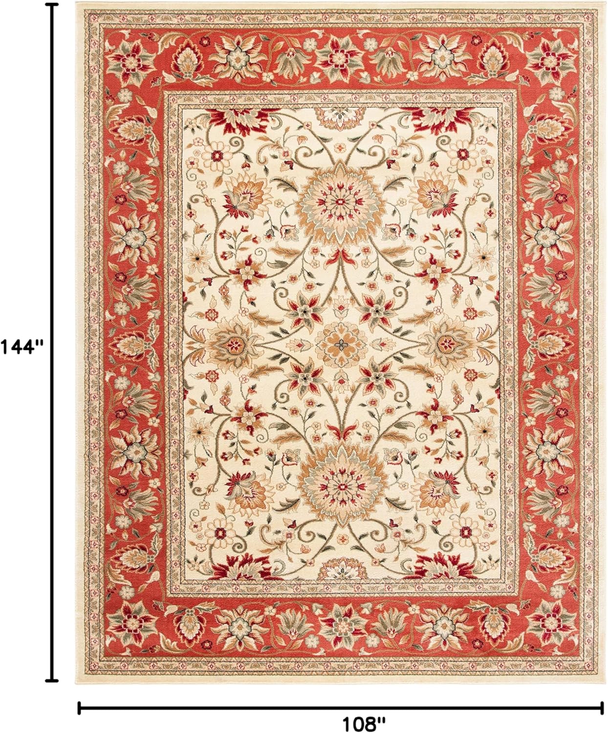 SAFAVIEH Lyndhurst Collection Area Rug - 9' x 12', Ivory & Rust, Traditional Oriental Design, Non-Shedding & Easy Care, Ideal for High Traffic Areas in Living Room, Bedroom (LNH212R)