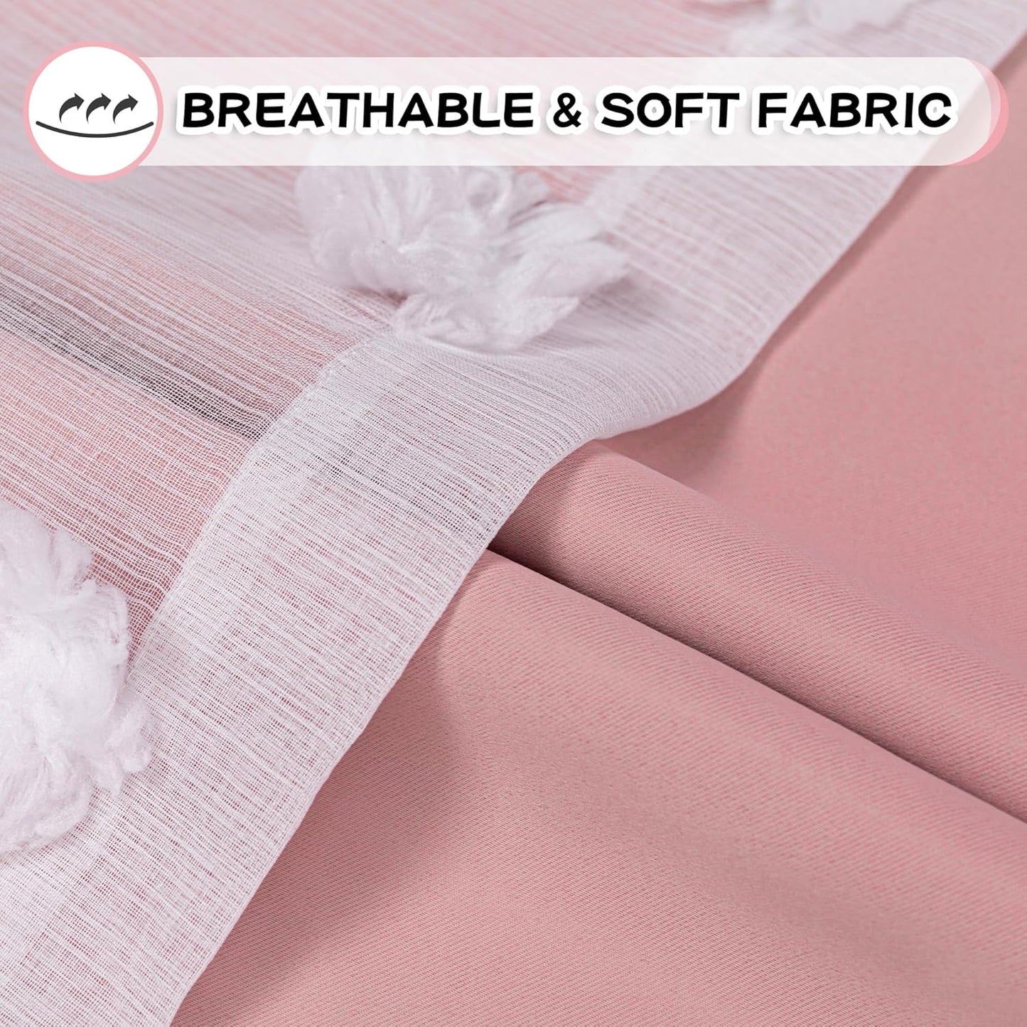 MYSKY HOME Pink Curtains for Girls Bedroom 84 Inches Long Blackout Nursery Curtains Double Layer Pom Pom Sheer Overlay Kids Toddler Room Decor Grommet Privacy Room Darkening Window Drapes 52 x 84 Inch