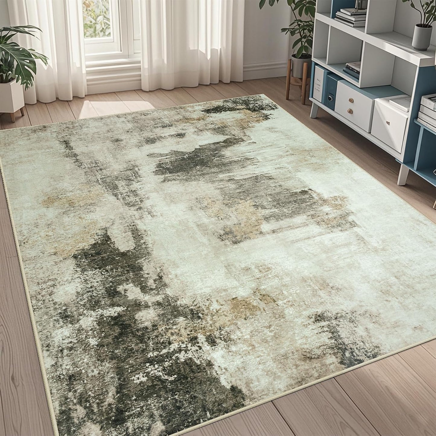 8x10 Area Rugs for Living Room Rug Washable: Abstract Large Rug for Dining Room Bedroom Carpet Non Slip 8 by 10 Indoor Modern Nursery Home Office Blue Grey