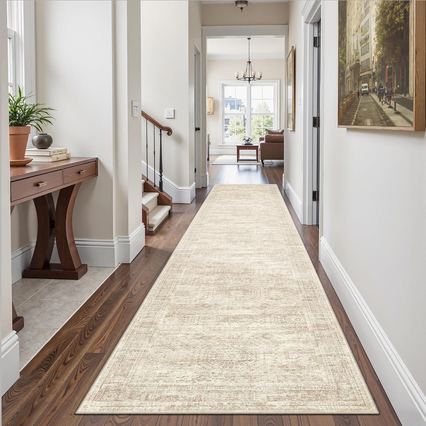 Washable Area Rug 8x10, Large Soft Rugs for Living Room Vintage Beige Carpet 8x10 Area Rugs for Bedroom Dining Room Non-Slip Stain Resistant Under Table Rug