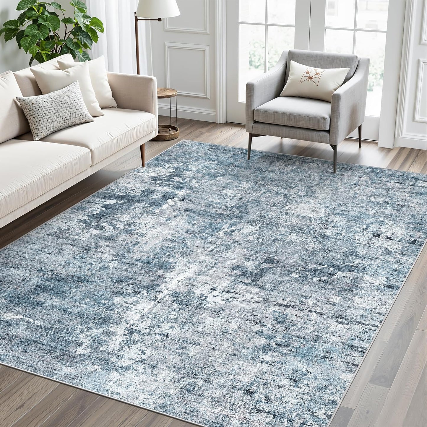 Washable Area Rug 8x10, Large Soft Rugs for Living Room Vintage Beige Carpet 8x10 Area Rugs for Bedroom Dining Room Non-Slip Stain Resistant Under Table Rug