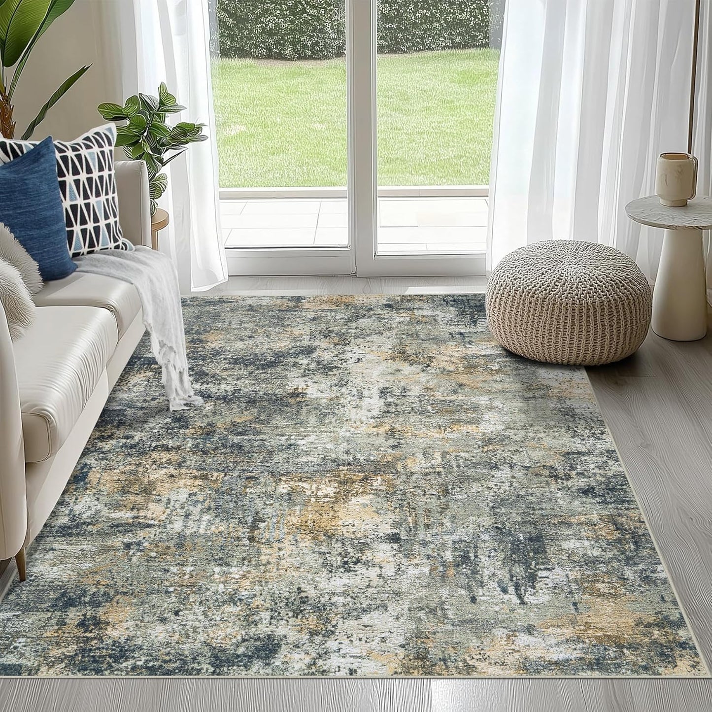 8x10 Area Rugs for Living Room Rug Washable: Abstract Large Rug for Dining Room Bedroom Carpet Non Slip 8 by 10 Indoor Modern Nursery Home Office Blue Grey