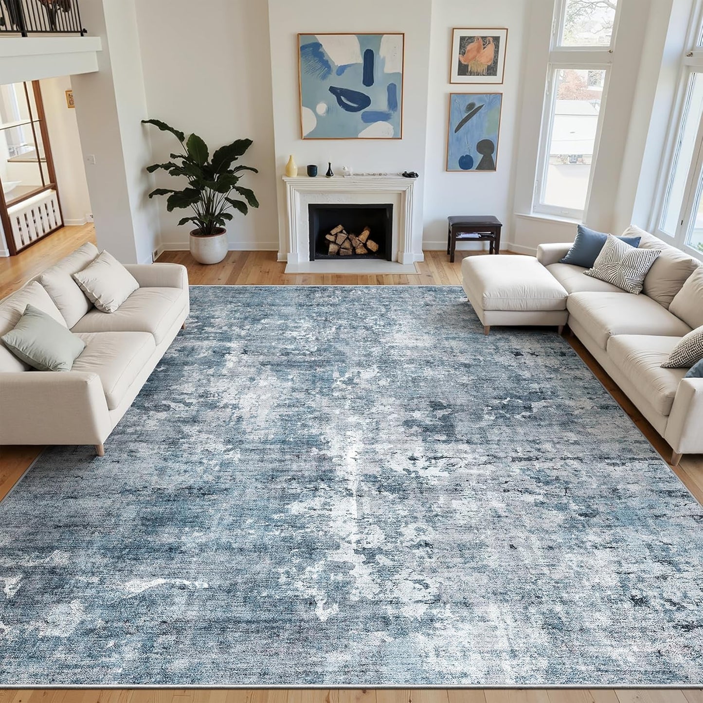 Washable Area Rug 8x10, Large Soft Rugs for Living Room Vintage Beige Carpet 8x10 Area Rugs for Bedroom Dining Room Non-Slip Stain Resistant Under Table Rug