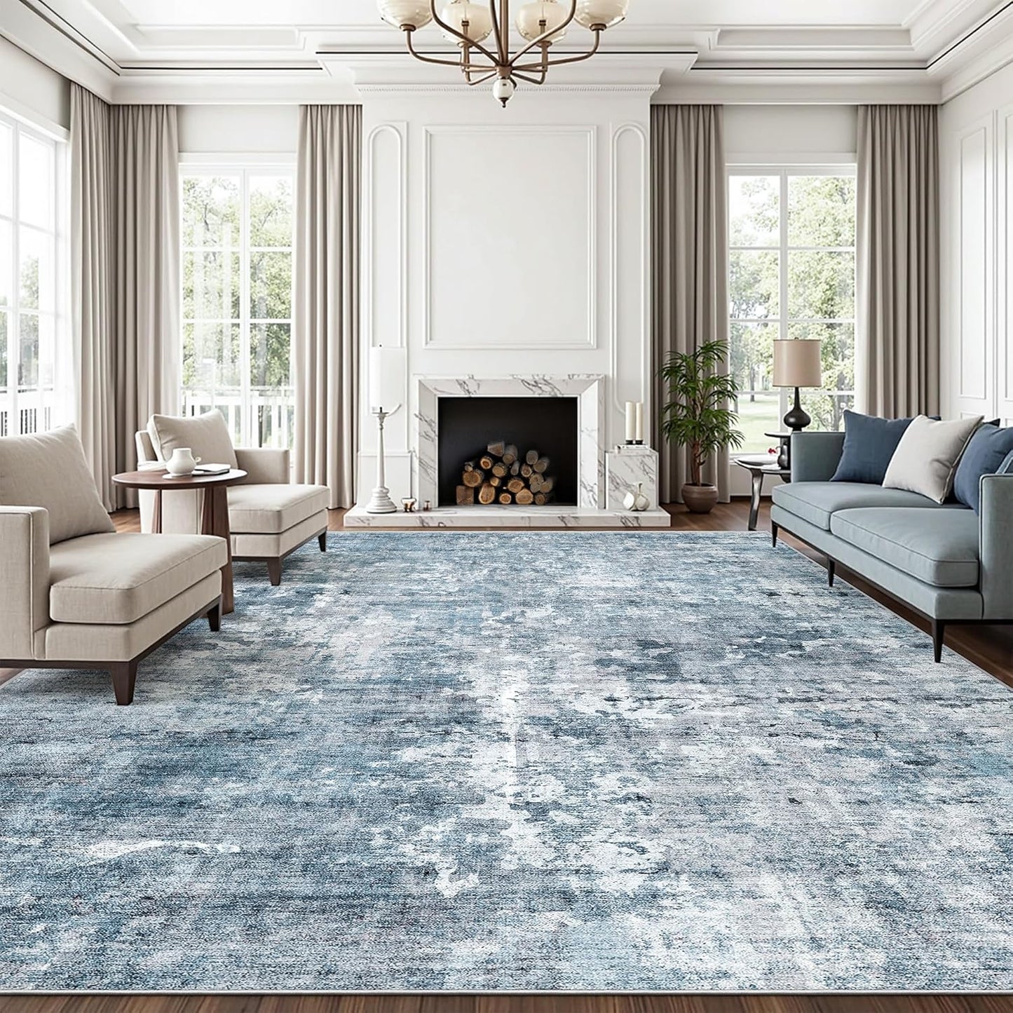 Washable Area Rug 8x10, Large Soft Rugs for Living Room Vintage Beige Carpet 8x10 Area Rugs for Bedroom Dining Room Non-Slip Stain Resistant Under Table Rug