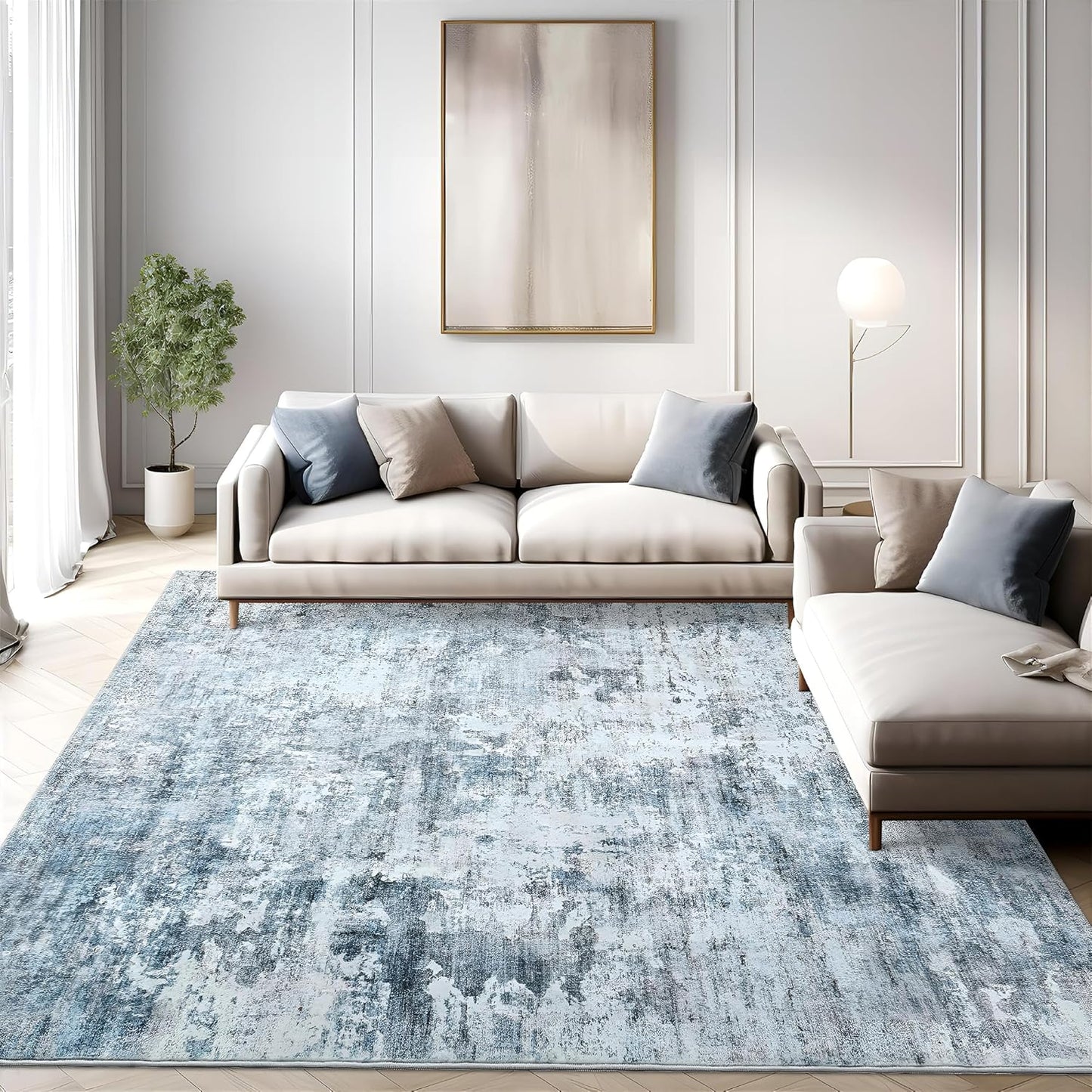Washable Area Rug 8x10, Large Soft Rugs for Living Room Vintage Beige Carpet 8x10 Area Rugs for Bedroom Dining Room Non-Slip Stain Resistant Under Table Rug
