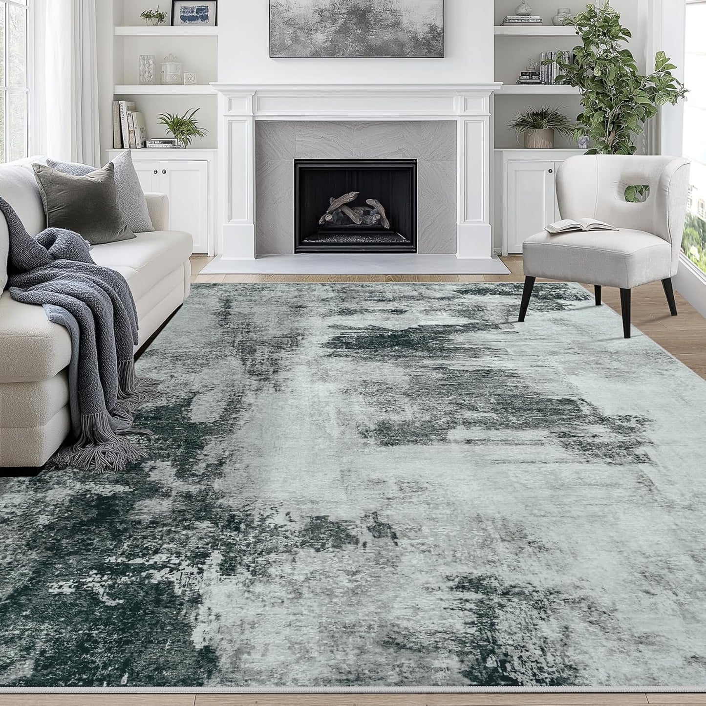 8x10 Area Rugs for Living Room Rug Washable: Abstract Large Rug for Dining Room Bedroom Carpet Non Slip 8 by 10 Indoor Modern Nursery Home Office Blue Grey