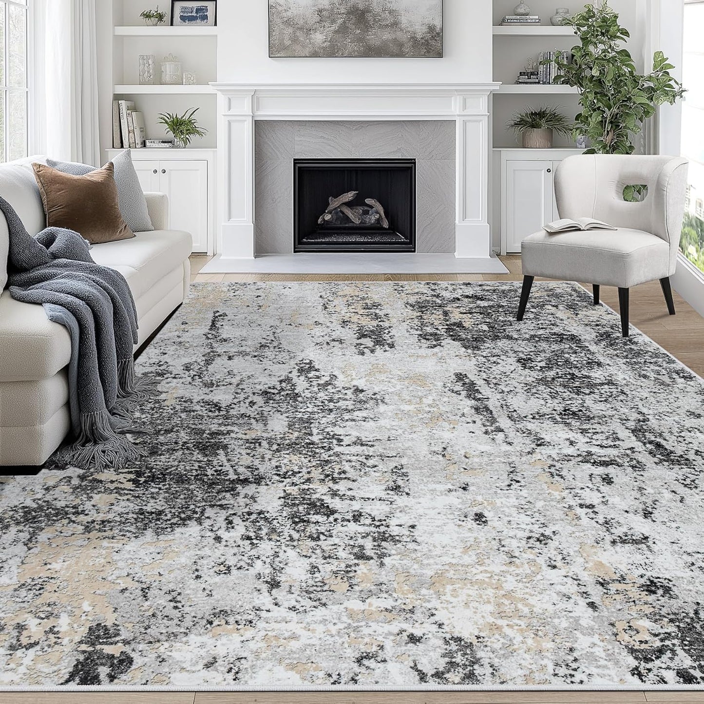 8x10 Area Rugs for Living Room Rug Washable: Abstract Large Rug for Dining Room Bedroom Carpet Non Slip 8 by 10 Indoor Modern Nursery Home Office Blue Grey