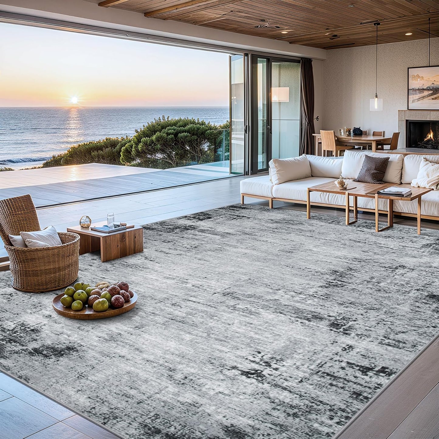8x10 Area Rugs for Living Room - Washable Rug Modern Abstract Soft Large Neutral Non-Slip Carpet Indoor Floor Stain Resistant Thin Carpets for Bedroom Dining Room Farmhouse Nursery Home Office Grey