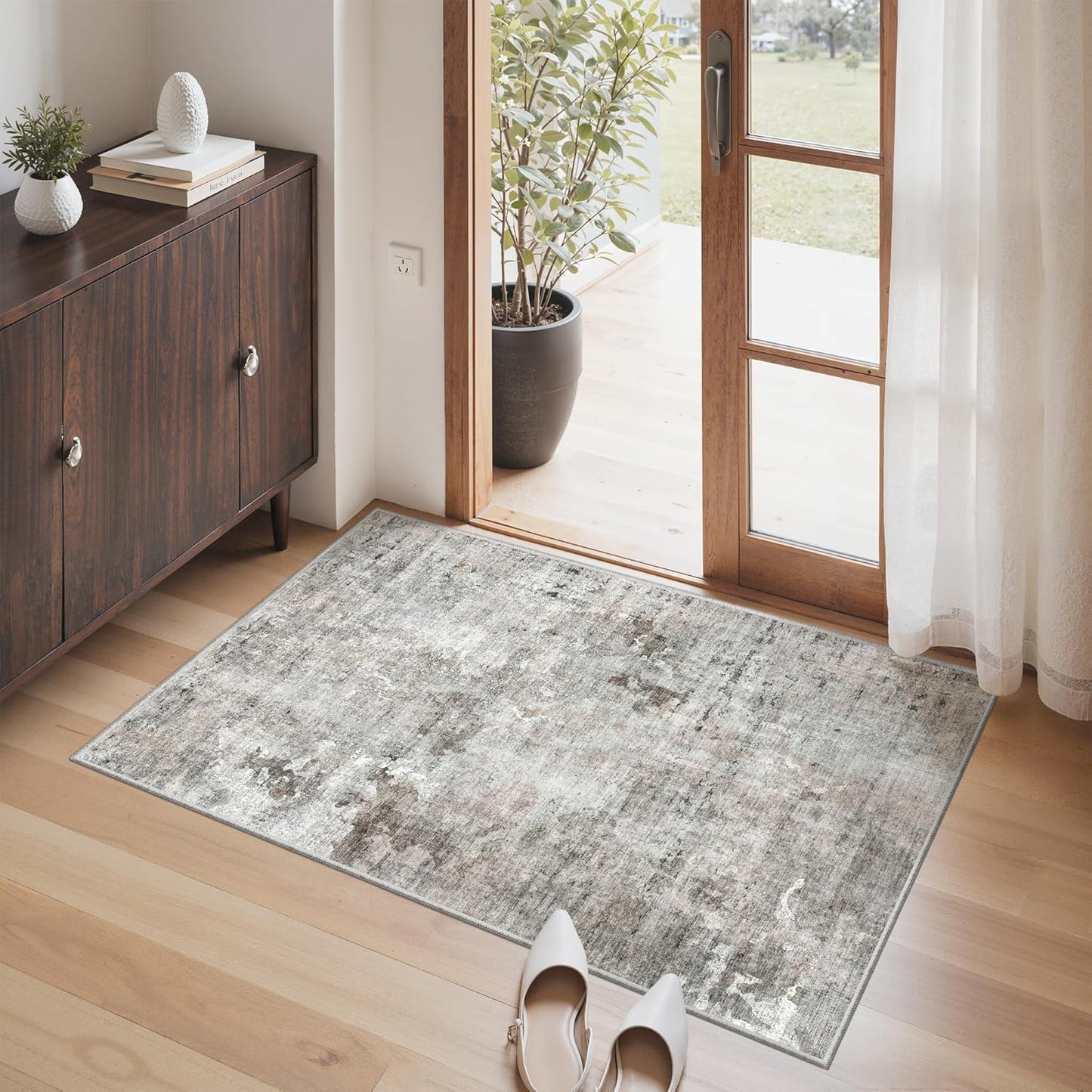 Washable Area Rug 8x10, Large Soft Rugs for Living Room Vintage Beige Carpet 8x10 Area Rugs for Bedroom Dining Room Non-Slip Stain Resistant Under Table Rug