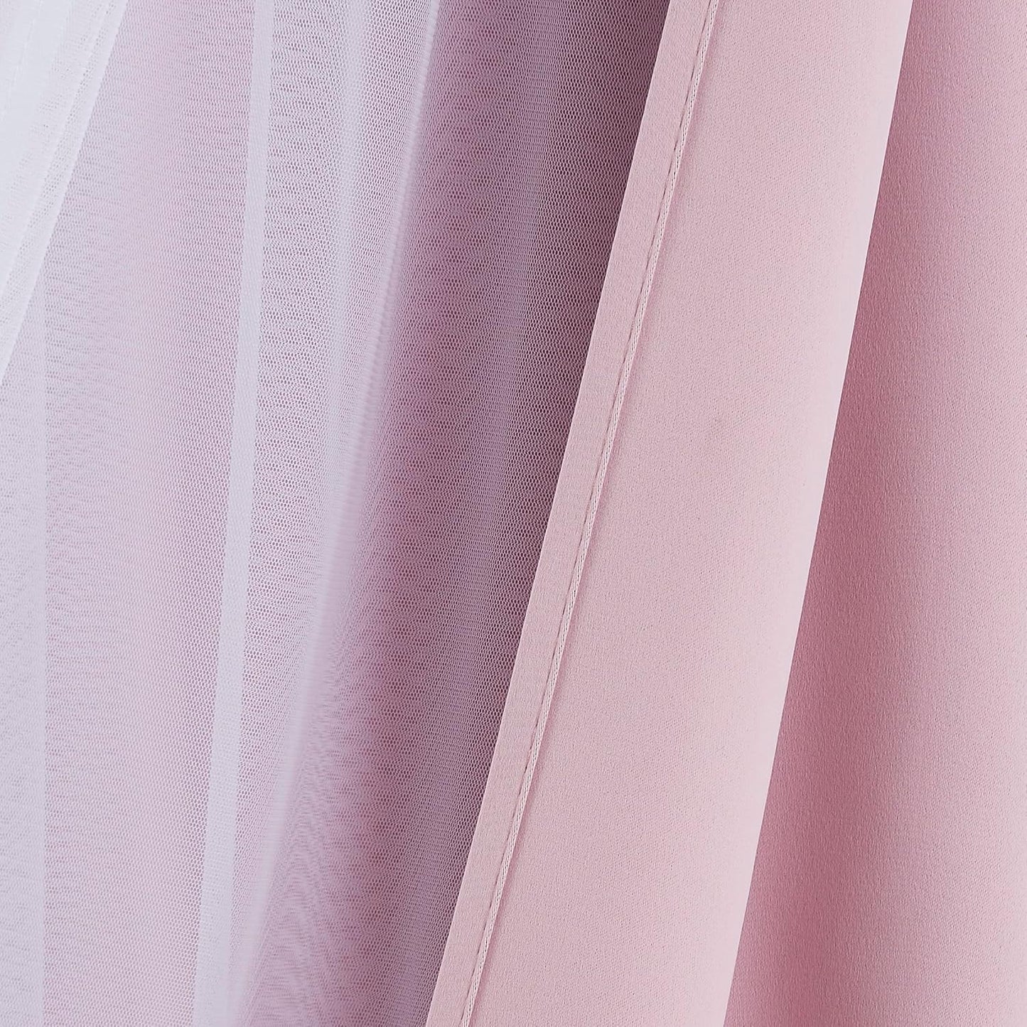 Bujasso Pink Blackout Curtains with Sheer Overlay Mix and Match Double Layer 80% Room Darkening Window Treatment Set for Girls Bedroom Pink Drapes with Tiebacks Rod Pocket Back Tab 37" Wx84 Lx2
