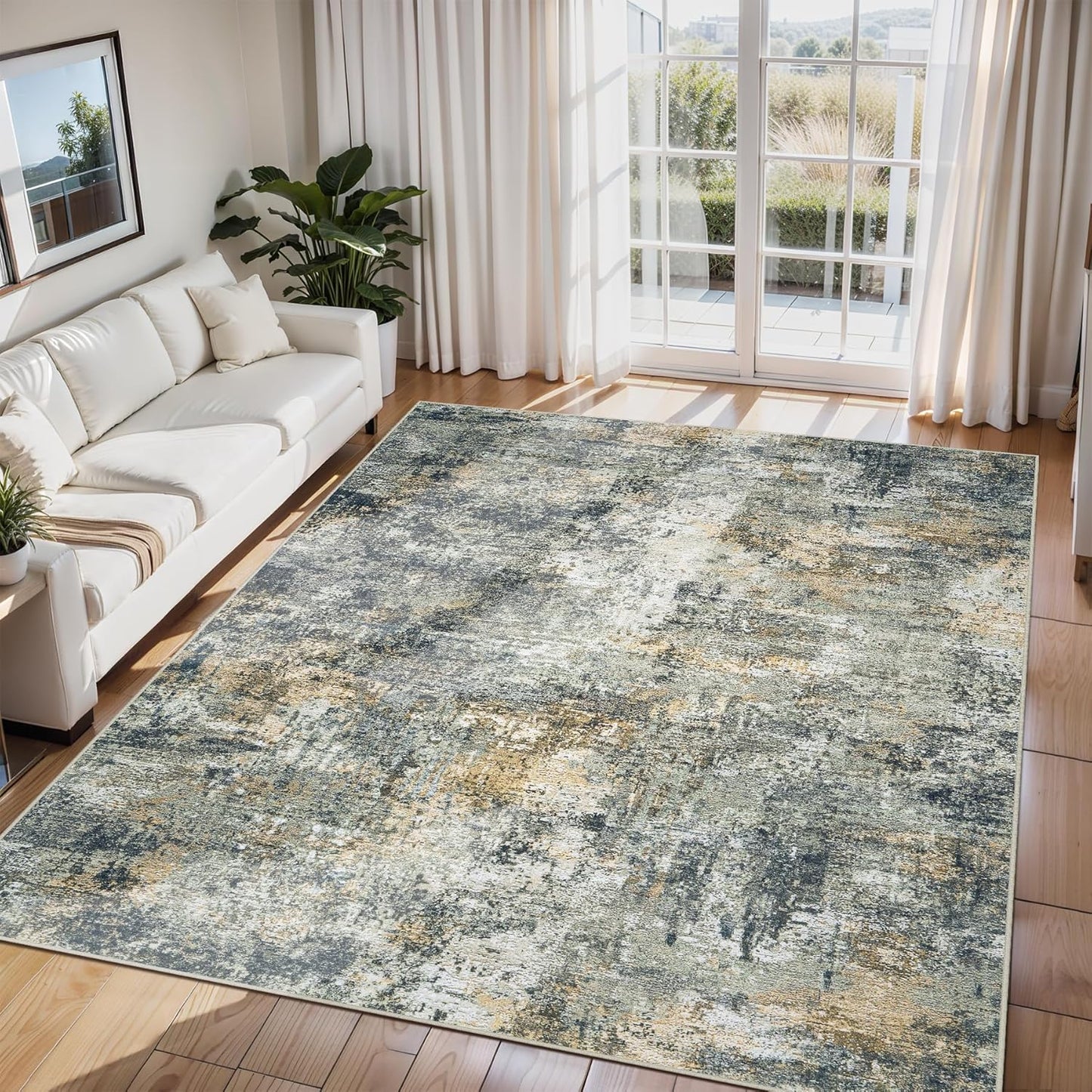 8x10 Area Rugs for Living Room Rug Washable: Abstract Large Rug for Dining Room Bedroom Carpet Non Slip 8 by 10 Indoor Modern Nursery Home Office Blue Grey