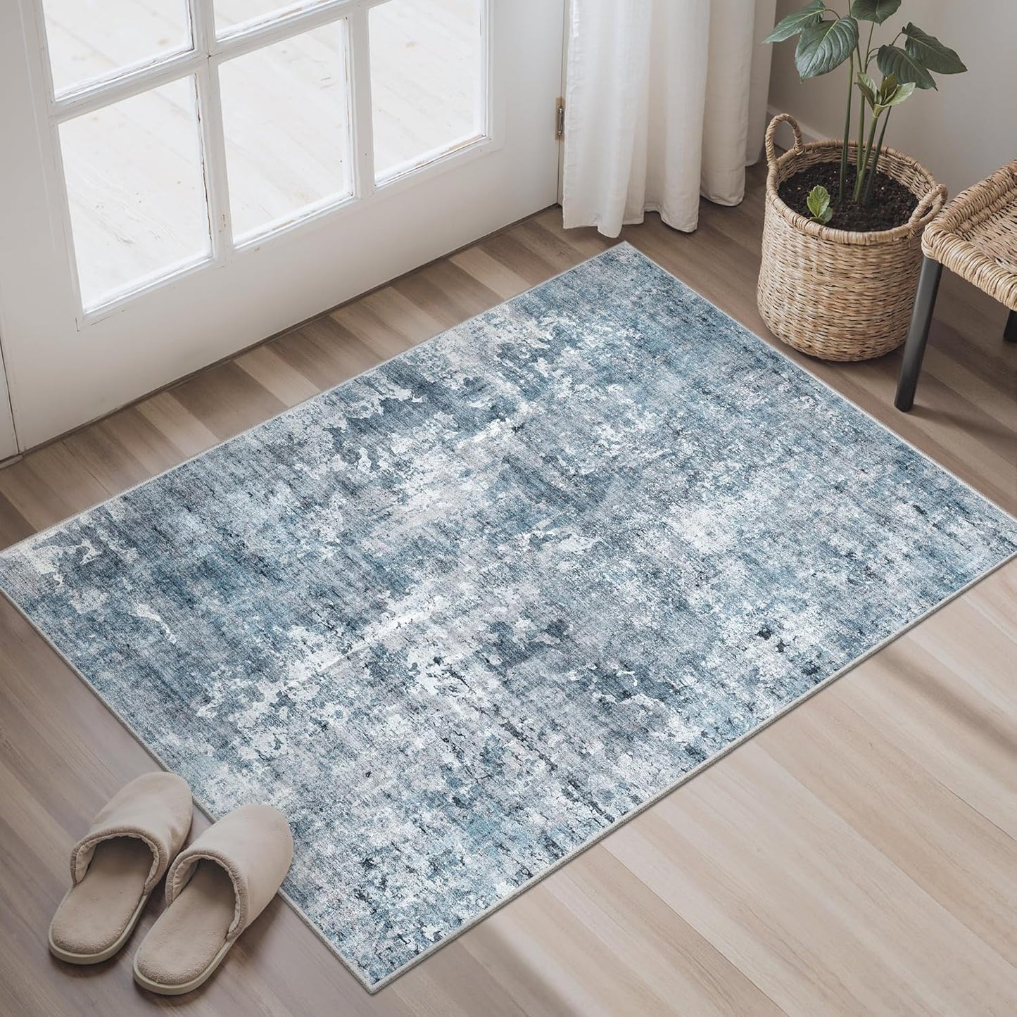 Washable Area Rug 8x10, Large Soft Rugs for Living Room Vintage Beige Carpet 8x10 Area Rugs for Bedroom Dining Room Non-Slip Stain Resistant Under Table Rug