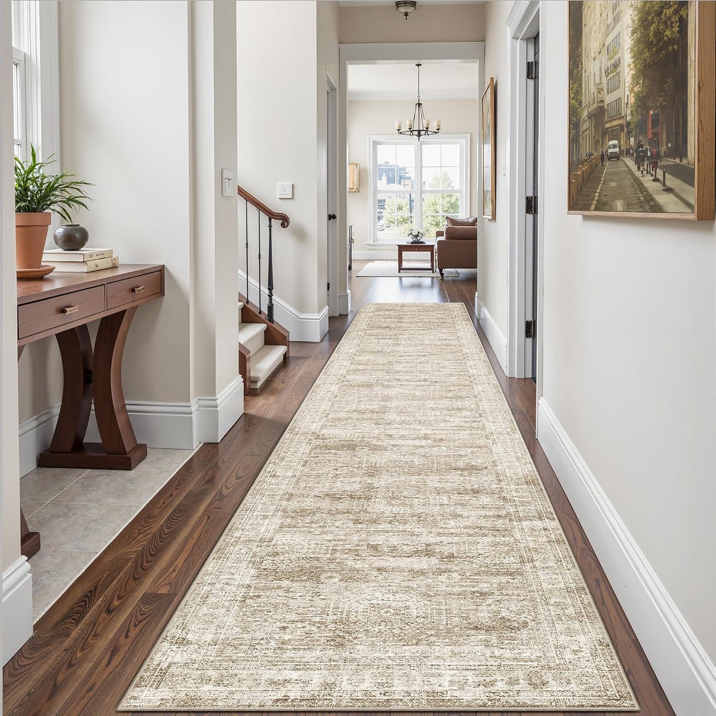 Washable Area Rug 8x10, Large Soft Rugs for Living Room Vintage Beige Carpet 8x10 Area Rugs for Bedroom Dining Room Non-Slip Stain Resistant Under Table Rug