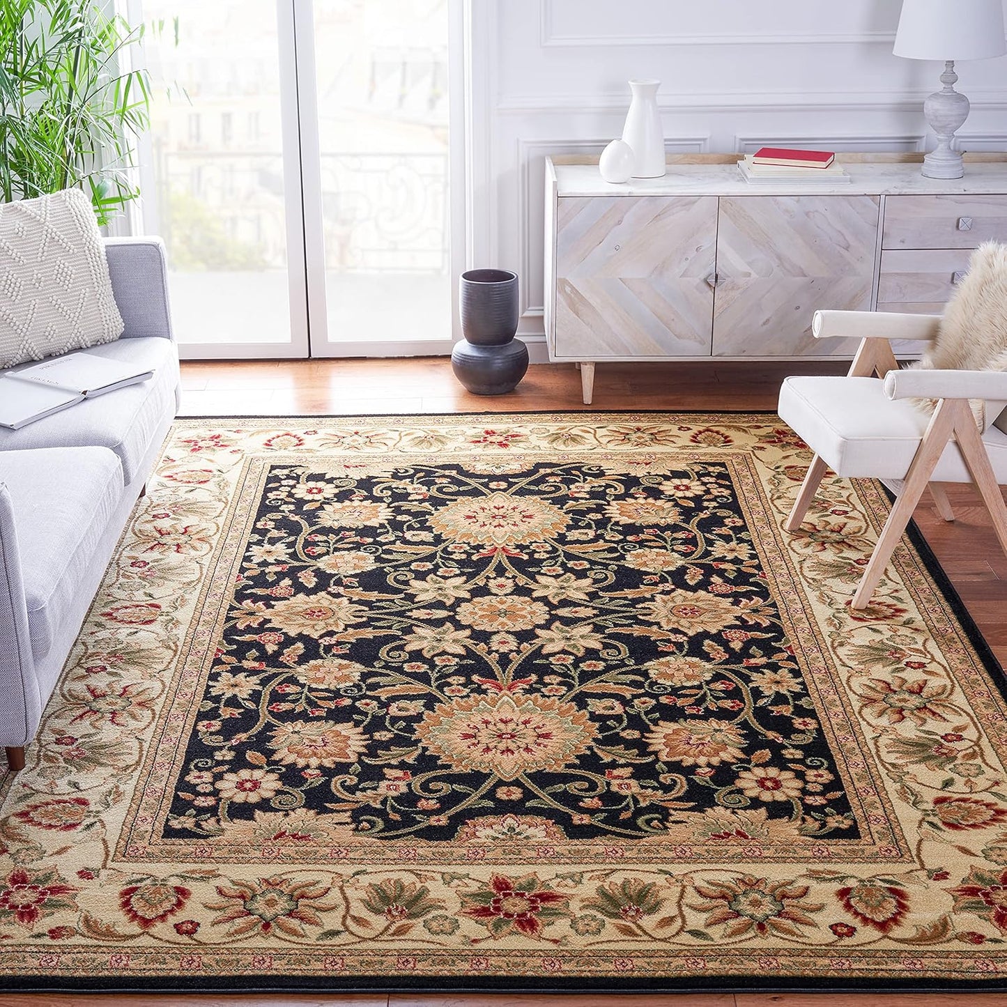 SAFAVIEH Lyndhurst Collection Area Rug - 9' x 12', Ivory & Rust, Traditional Oriental Design, Non-Shedding & Easy Care, Ideal for High Traffic Areas in Living Room, Bedroom (LNH212R)