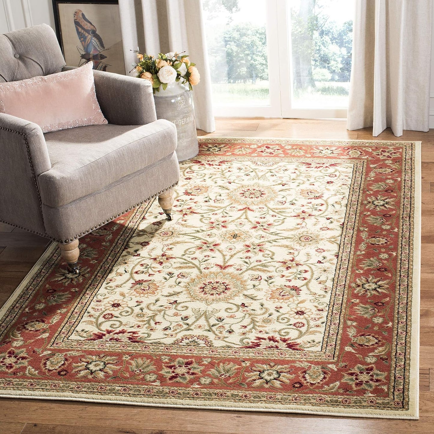 SAFAVIEH Lyndhurst Collection Area Rug - 9' x 12', Ivory & Rust, Traditional Oriental Design, Non-Shedding & Easy Care, Ideal for High Traffic Areas in Living Room, Bedroom (LNH212R)