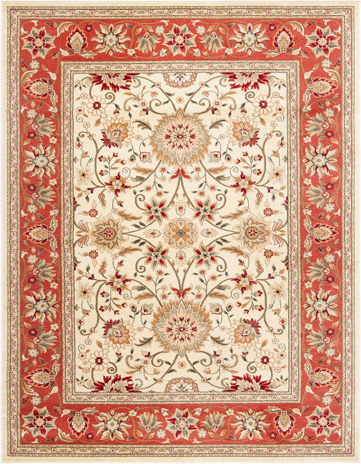 SAFAVIEH Lyndhurst Collection Area Rug - 9' x 12', Ivory & Rust, Traditional Oriental Design, Non-Shedding & Easy Care, Ideal for High Traffic Areas in Living Room, Bedroom (LNH212R)