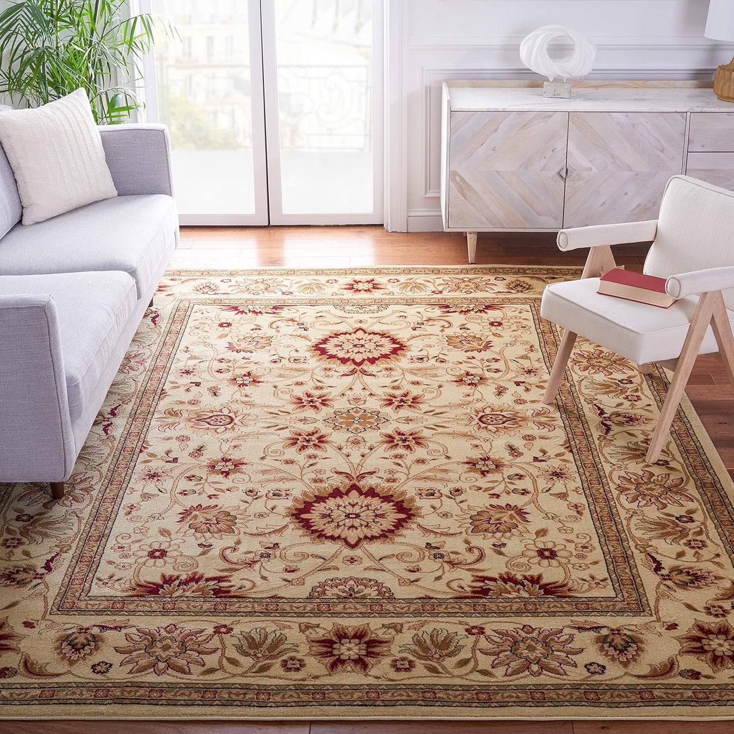 SAFAVIEH Lyndhurst Collection Area Rug - 9' x 12', Ivory & Rust, Traditional Oriental Design, Non-Shedding & Easy Care, Ideal for High Traffic Areas in Living Room, Bedroom (LNH212R)