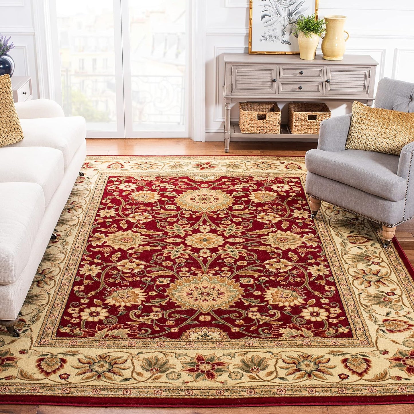 SAFAVIEH Lyndhurst Collection Area Rug - 9' x 12', Ivory & Rust, Traditional Oriental Design, Non-Shedding & Easy Care, Ideal for High Traffic Areas in Living Room, Bedroom (LNH212R)