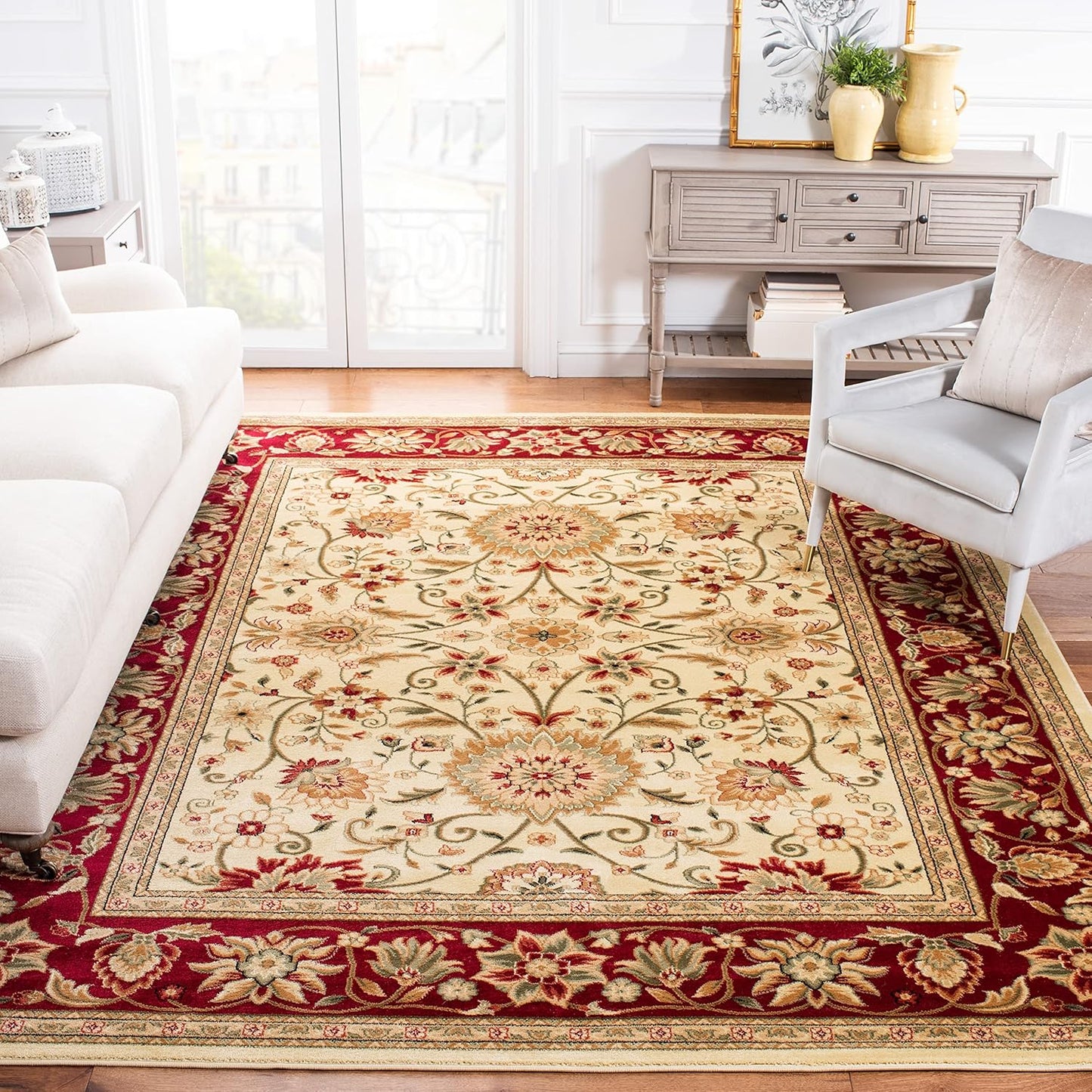 SAFAVIEH Lyndhurst Collection Area Rug - 9' x 12', Ivory & Rust, Traditional Oriental Design, Non-Shedding & Easy Care, Ideal for High Traffic Areas in Living Room, Bedroom (LNH212R)