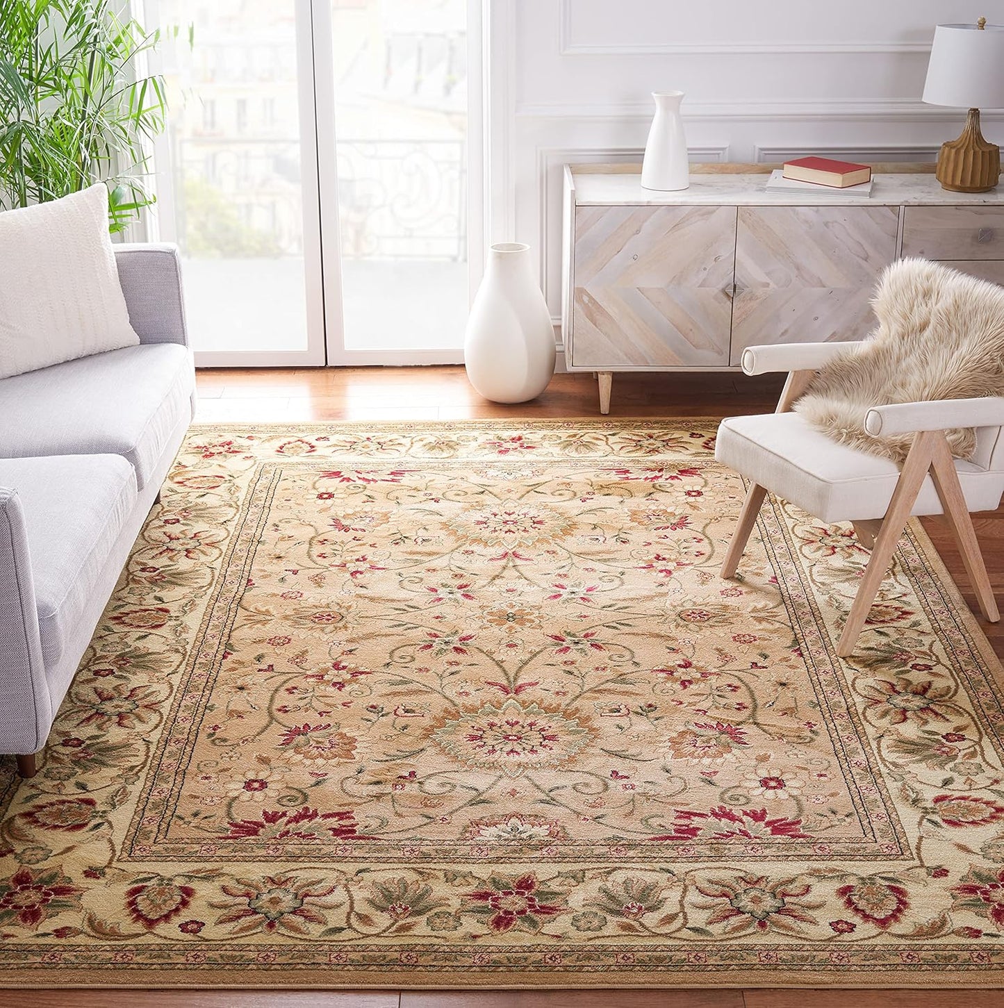 SAFAVIEH Lyndhurst Collection Area Rug - 9' x 12', Ivory & Rust, Traditional Oriental Design, Non-Shedding & Easy Care, Ideal for High Traffic Areas in Living Room, Bedroom (LNH212R)