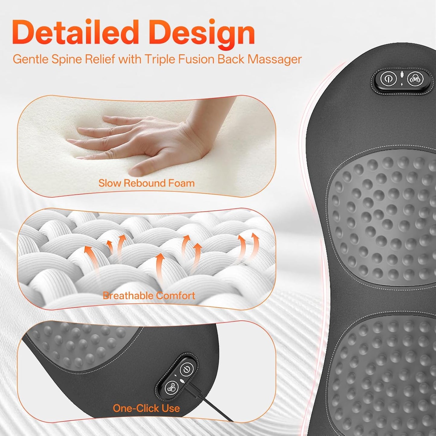 3-in-1 Electric Lumbar Support Pillow for Bed and Chair, Smooth Spine Triple Fusion Back Massager with Heated, Vibration and Traction for Lower Back Pain Relief and Spine Support