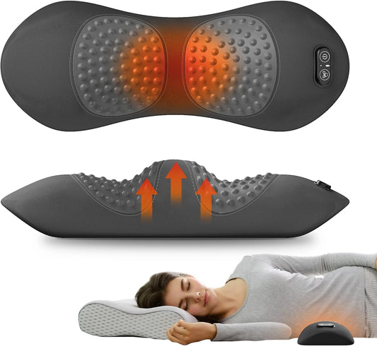 3-in-1 Electric Lumbar Support Pillow for Bed and Chair, Smooth Spine Triple Fusion Back Massager with Heated, Vibration and Traction for Lower Back Pain Relief and Spine Support