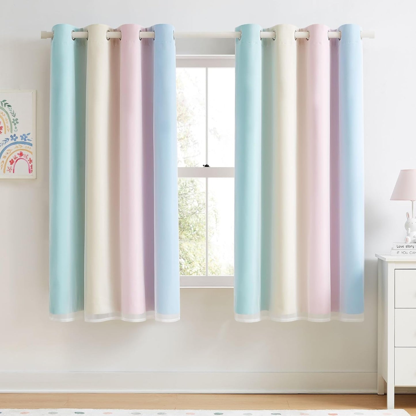 100% Blackout Curtains with Sheer Overlay Mix and Match Double Layer Drapes 84 Inch Long 2 Panels for Bedroom Living Room Pink White Ombre Grommet Window Treatment with Tiebacks