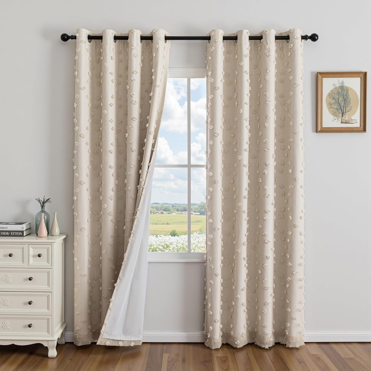 MYSKY HOME 100% Blackout Curtains for Girls Bedroom 84 Inch Long Total Light Blocking Curtains for Living Room 2 Panels Room Darkening Grommet Window Drapes with Pink Pom Pom Sheer 52W x 84L