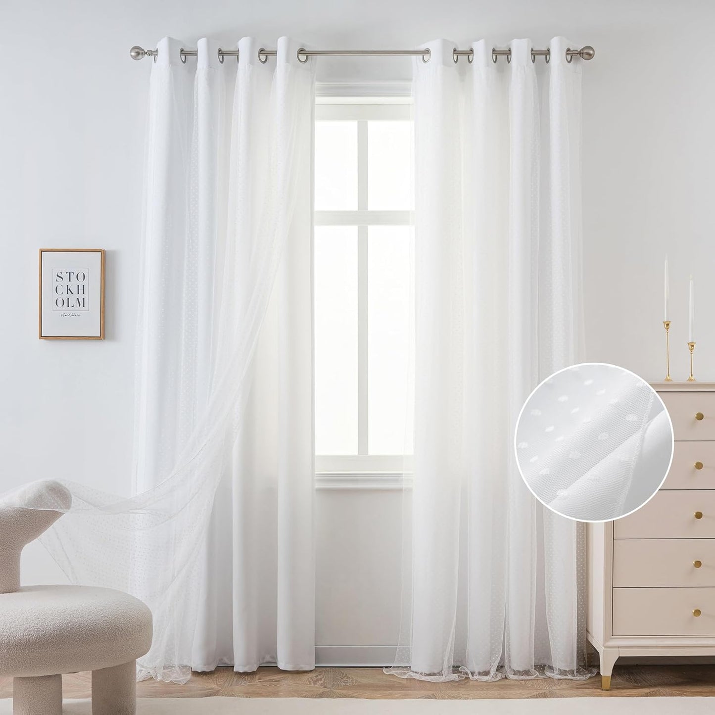 MYSKY HOME Pink Curtains for Girls Bedroom & Nursery Kids Blackout Cute Curtains 63 inch Long Double Layer with Polka Dots Sheer, Grommet Tops, 52" Wide, 2 Panels