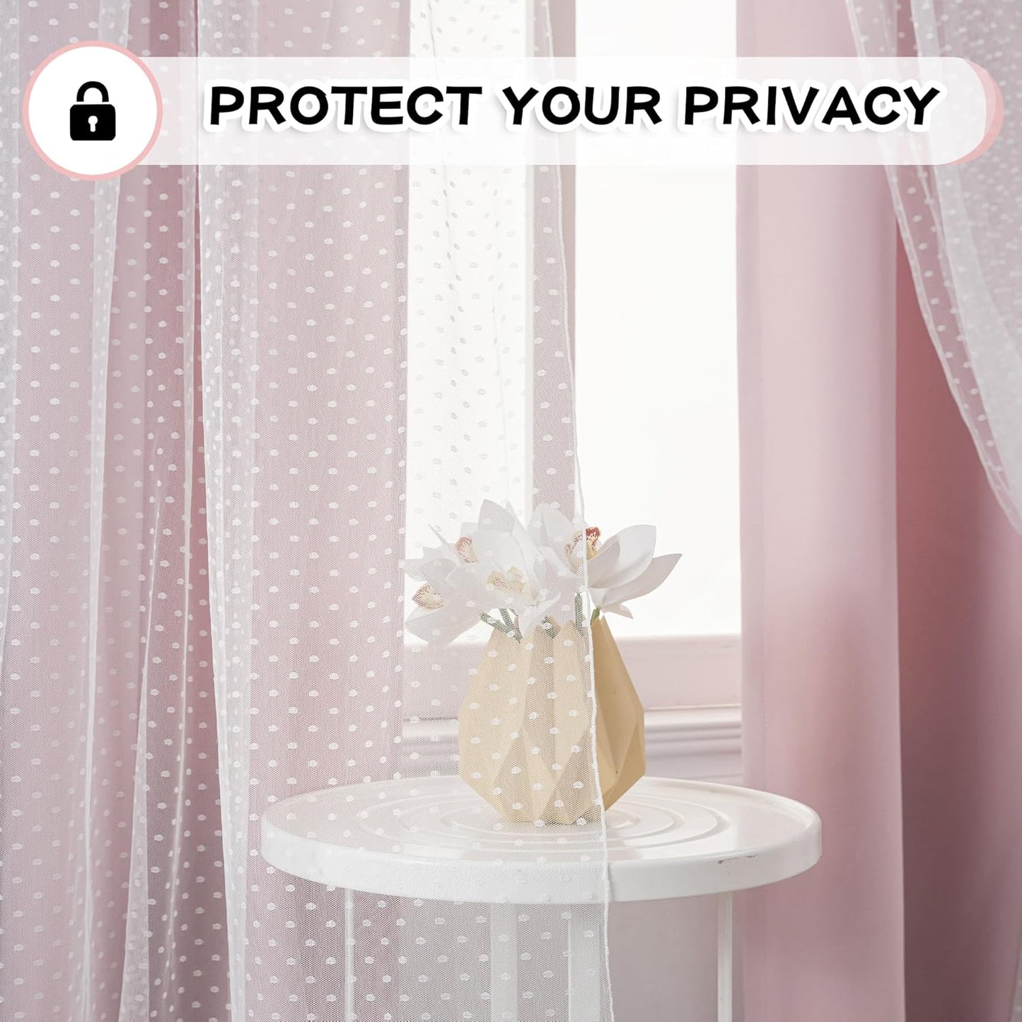 MYSKY HOME Pink Curtains for Girls Bedroom & Nursery Kids Blackout Cute Curtains 63 inch Long Double Layer with Polka Dots Sheer, Grommet Tops, 52" Wide, 2 Panels