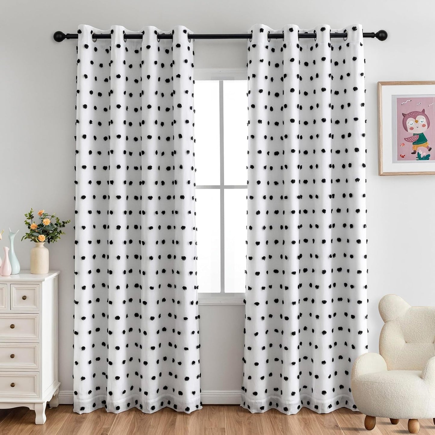 MYSKY HOME 100% Blackout Curtains for Girls Bedroom 84 Inch Long Total Light Blocking Curtains for Living Room 2 Panels Room Darkening Grommet Window Drapes with Pink Pom Pom Sheer 52W x 84L