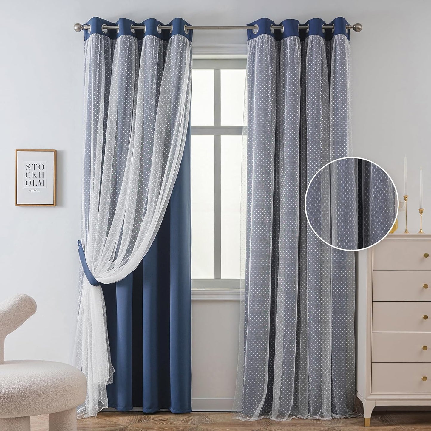 MYSKY HOME Pink Curtains for Girls Bedroom & Nursery Kids Blackout Cute Curtains 63 inch Long Double Layer with Polka Dots Sheer, Grommet Tops, 52" Wide, 2 Panels