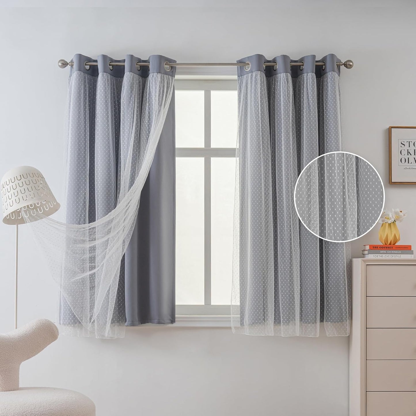 MYSKY HOME Pink Curtains for Girls Bedroom & Nursery Kids Blackout Cute Curtains 63 inch Long Double Layer with Polka Dots Sheer, Grommet Tops, 52" Wide, 2 Panels
