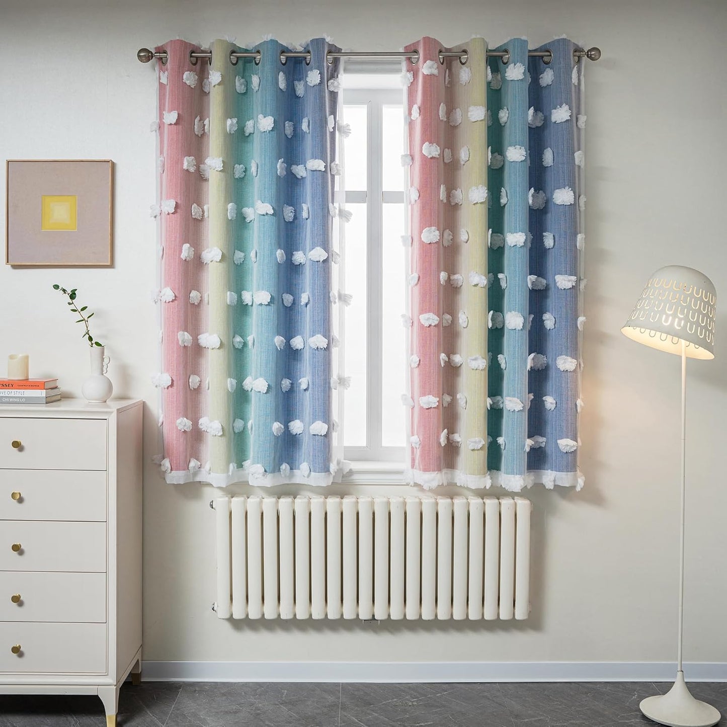 MYSKY HOME Pink Curtains for Girls Bedroom 84 Inches Long Blackout Nursery Curtains Double Layer Pom Pom Sheer Overlay Kids Toddler Room Decor Grommet Privacy Room Darkening Window Drapes 52 x 84 Inch