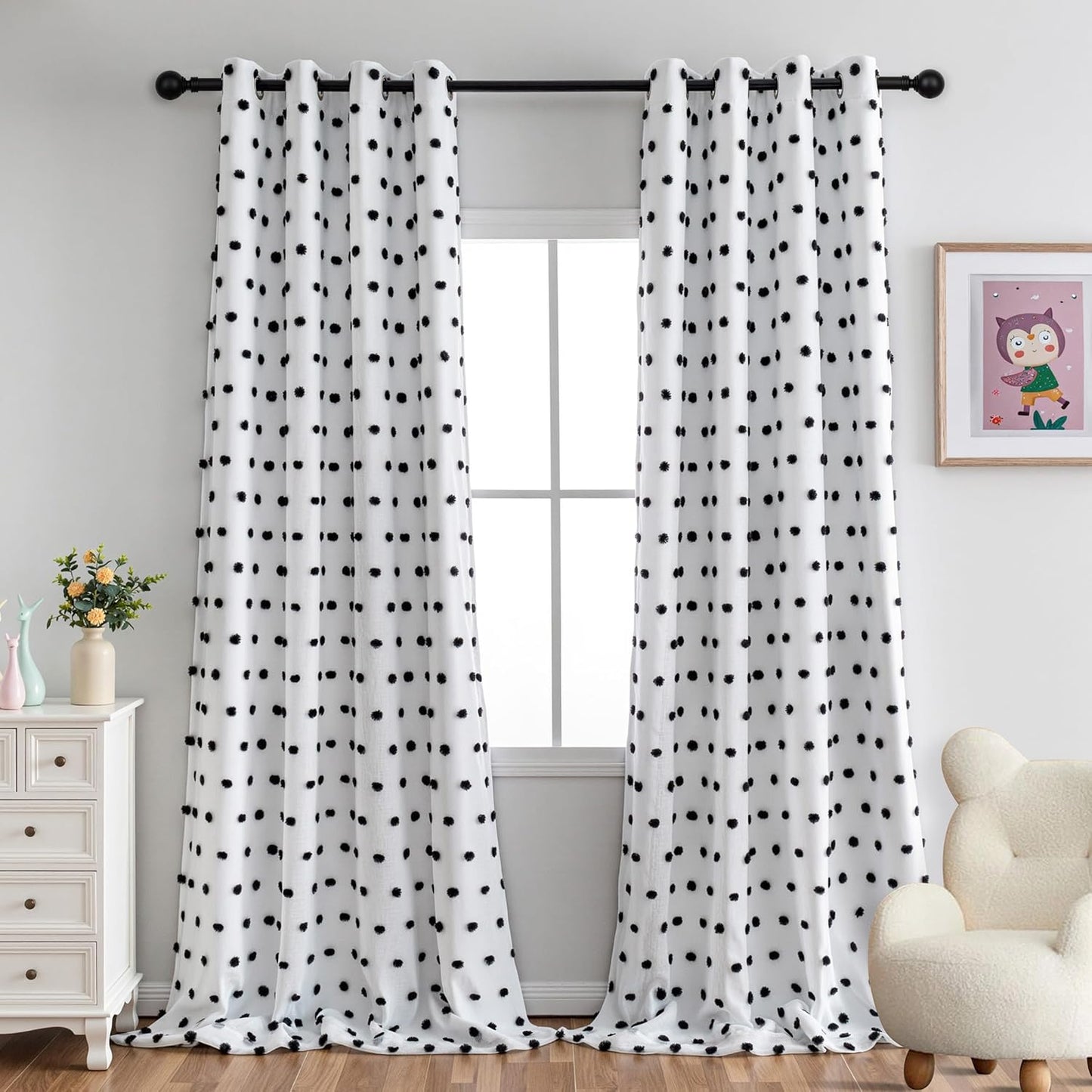 MYSKY HOME 100% Blackout Curtains for Girls Bedroom 84 Inch Long Total Light Blocking Curtains for Living Room 2 Panels Room Darkening Grommet Window Drapes with Pink Pom Pom Sheer 52W x 84L