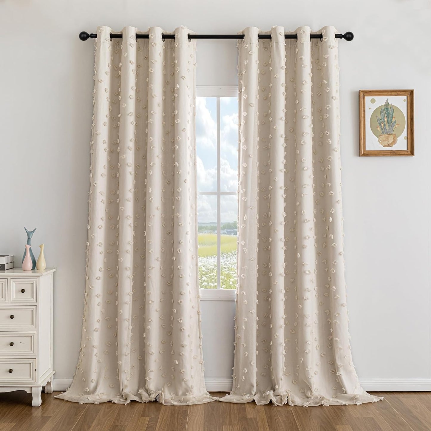 MYSKY HOME 100% Blackout Curtains for Girls Bedroom 84 Inch Long Total Light Blocking Curtains for Living Room 2 Panels Room Darkening Grommet Window Drapes with Pink Pom Pom Sheer 52W x 84L