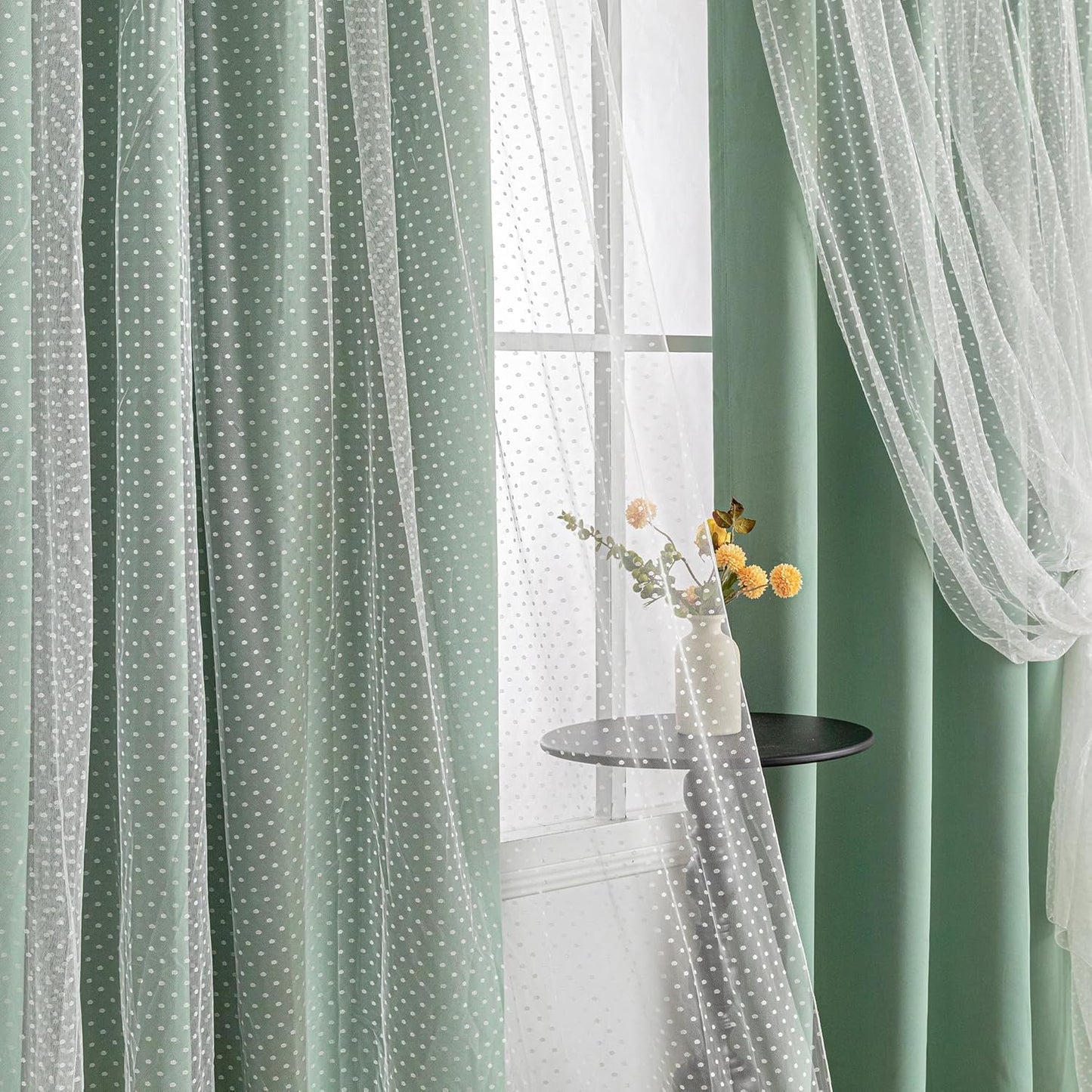 MYSKY HOME Pink Curtains for Girls Bedroom & Nursery Kids Blackout Cute Curtains 63 inch Long Double Layer with Polka Dots Sheer, Grommet Tops, 52" Wide, 2 Panels
