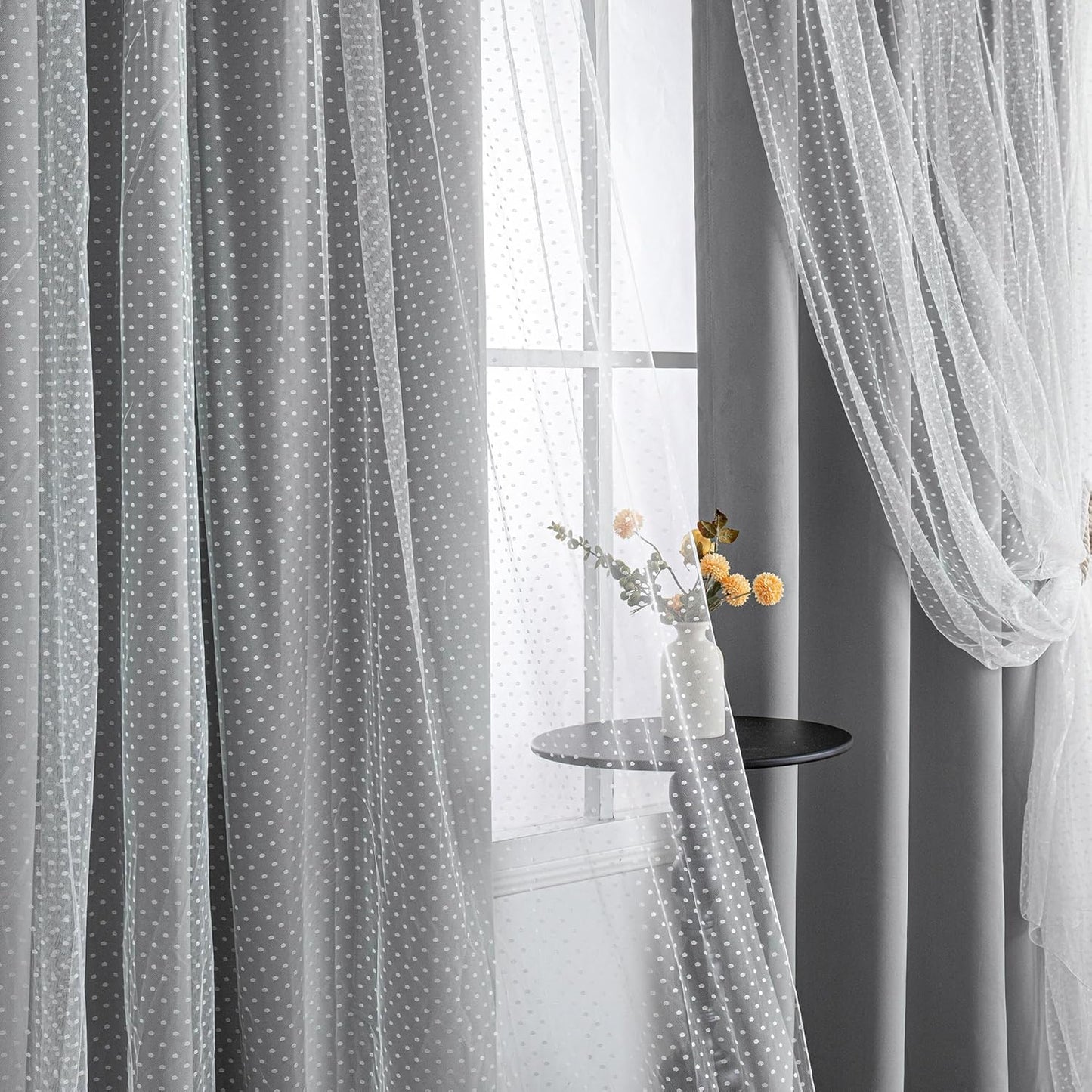 MYSKY HOME Pink Curtains for Girls Bedroom & Nursery Kids Blackout Cute Curtains 63 inch Long Double Layer with Polka Dots Sheer, Grommet Tops, 52" Wide, 2 Panels